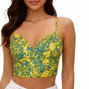 Floral Yellow and Blue Crop Top